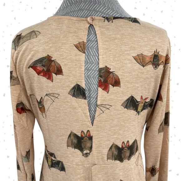 Bat Print Mini Dress Halloween Long Sleeve Spooky Fall Whimsigoth Pepaloves M - Picture 4 of 11
